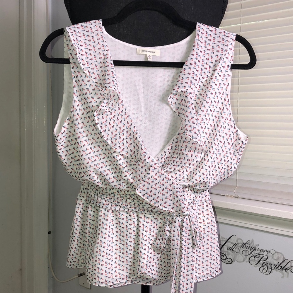 Max Studio Faux Wrap Ruffle Sleeveless Top